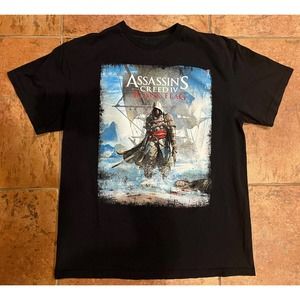 Vintage Assassins Creed IV Black Flag Video Game Promo Graphic T-Shirt Size L